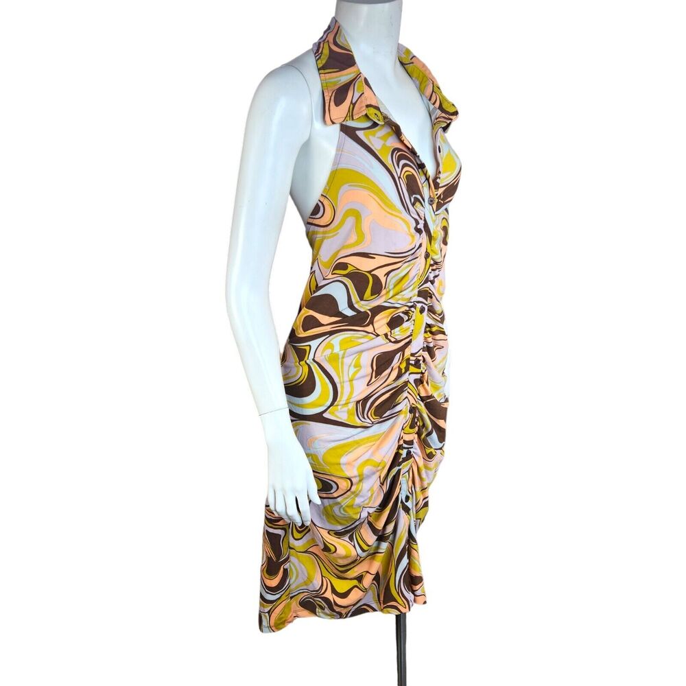 Rue 21 Women 1X Full-Button Bodycon Backless Tube‎ Dress Bohemiam 70s Swirl NWT - Picture 2 of 11